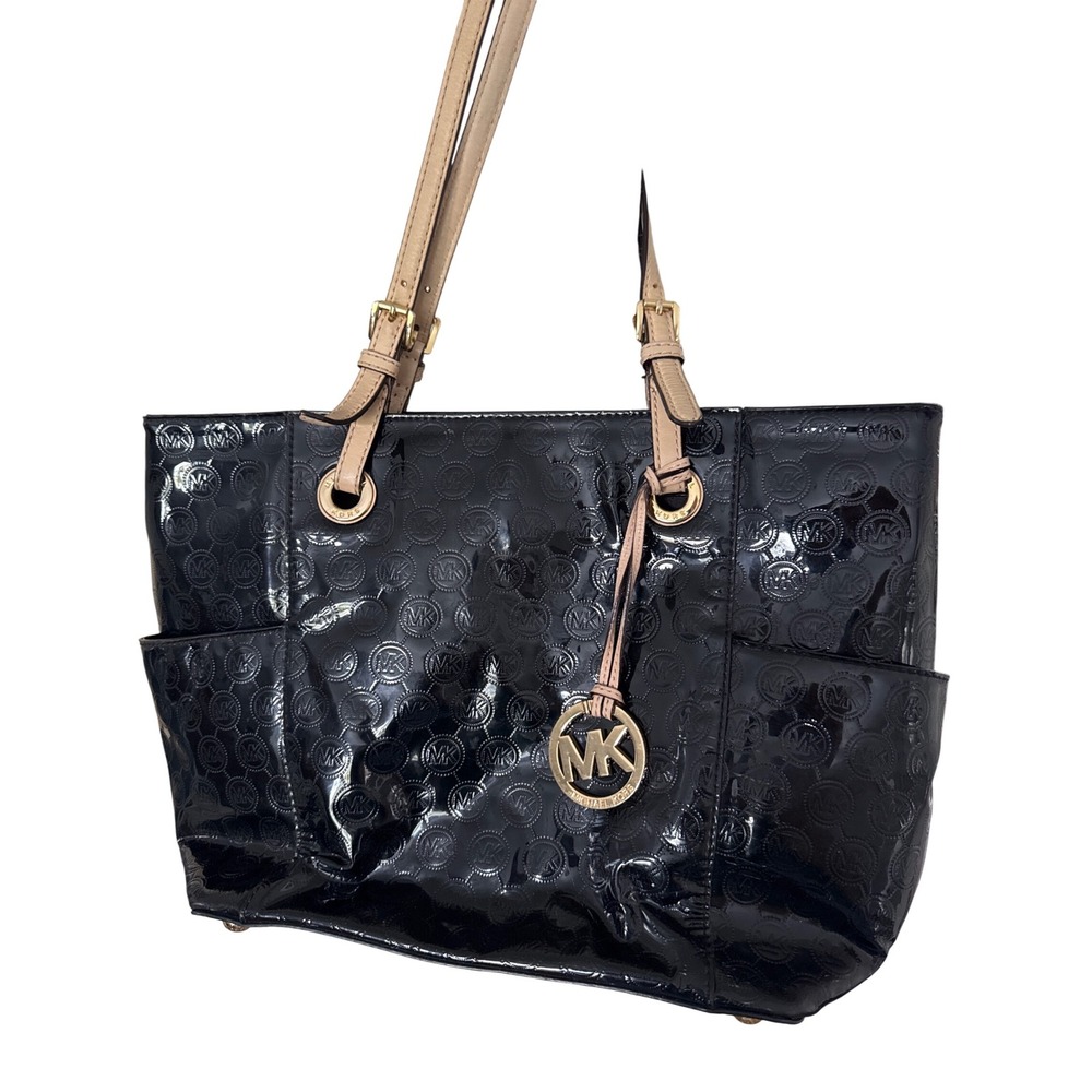 Michael kors Jet‎ Set large Black Patent leather handbag MK Logo